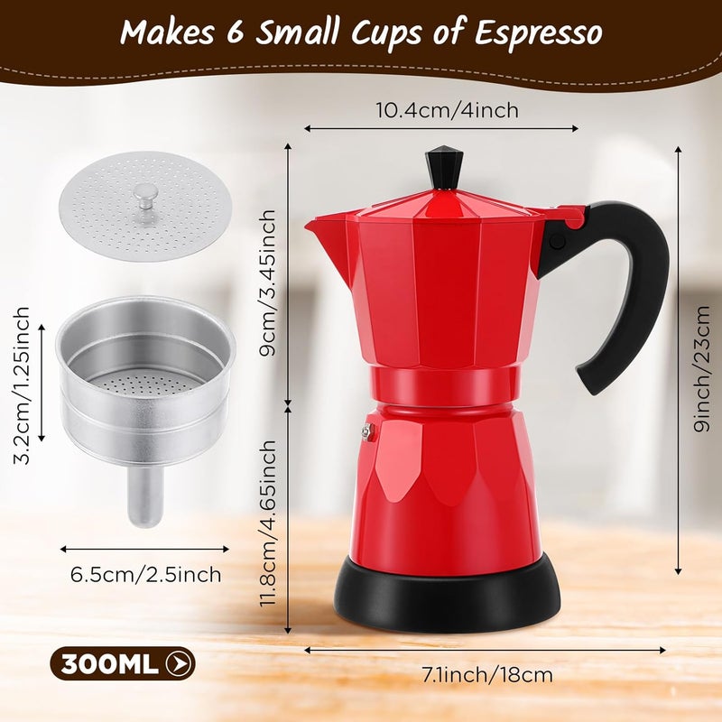 Lemosae Coffee Pot 6 Cup Electric Espresso Coffee Maker Italian Moka Maker 300ml Portable Aluminum Espresso Machine Cafetera Moka Pot with Detachable Base, Gift for Home Travel(Red) - Image 2
